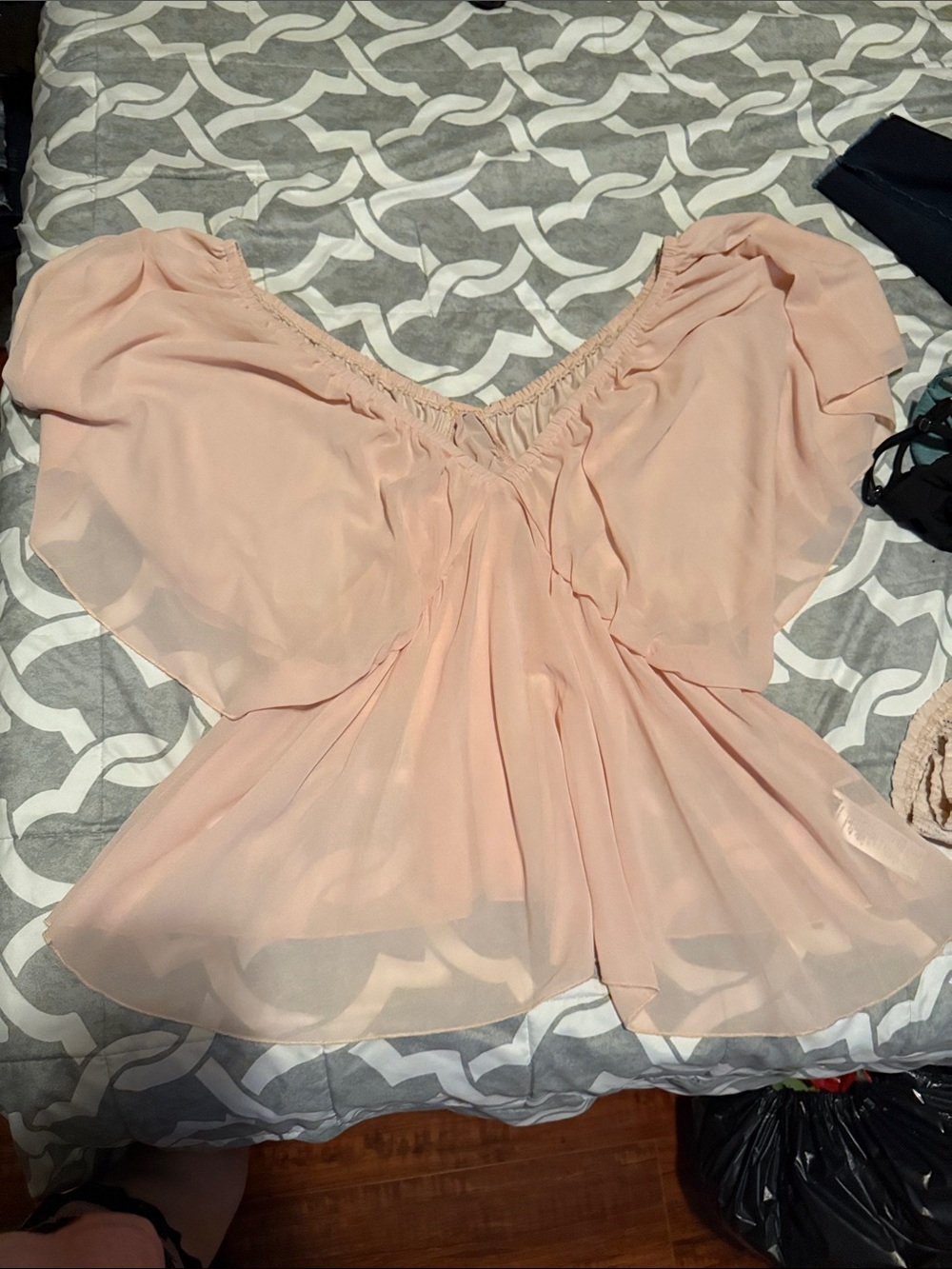 Women’s Blush Pink Off-Shoulder Chiffon Top